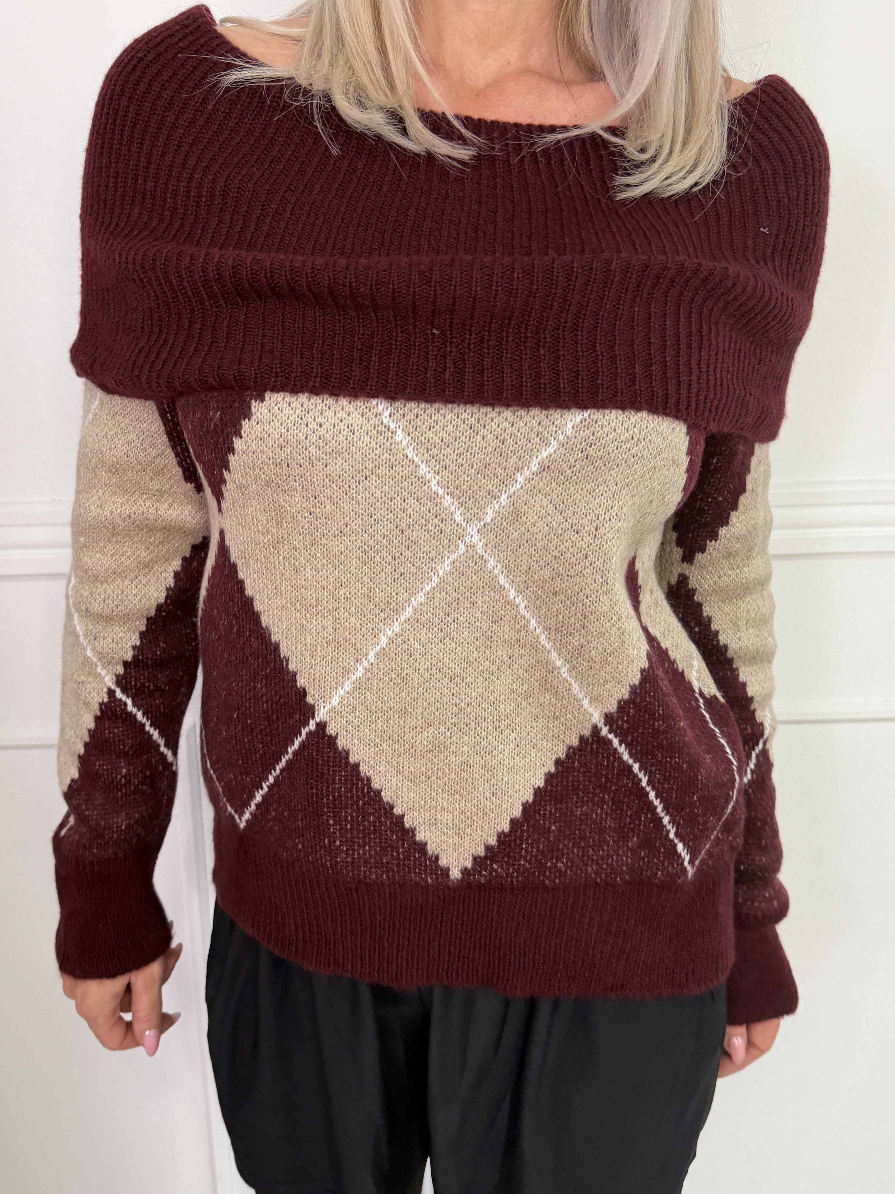 Paola - Off-shoulder strikbluse med mønster